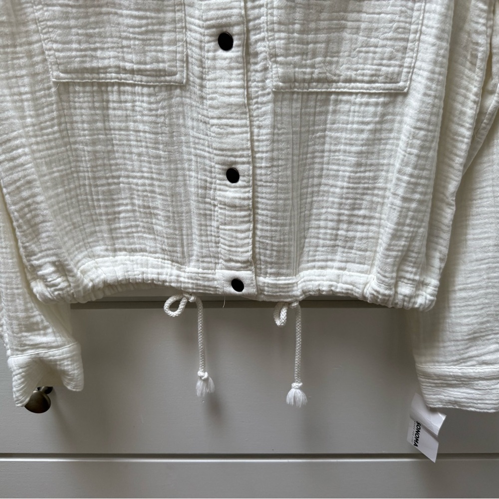 NWT Sonoma lightweight cropped utility jacket w/ snaps and tie waist in size S. - Picture 6 of 9